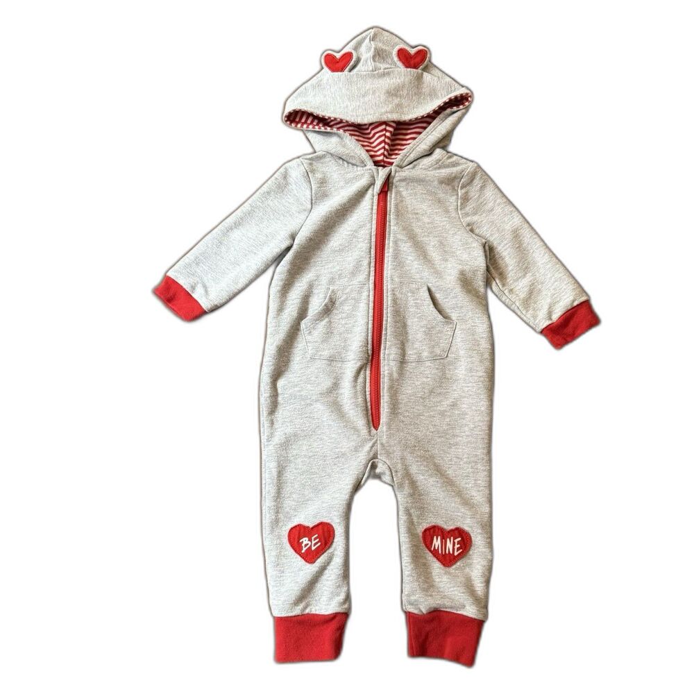 Red Hearts Hoodie Jumpsuit Romper Cat and Jack Be Mine 6-9M